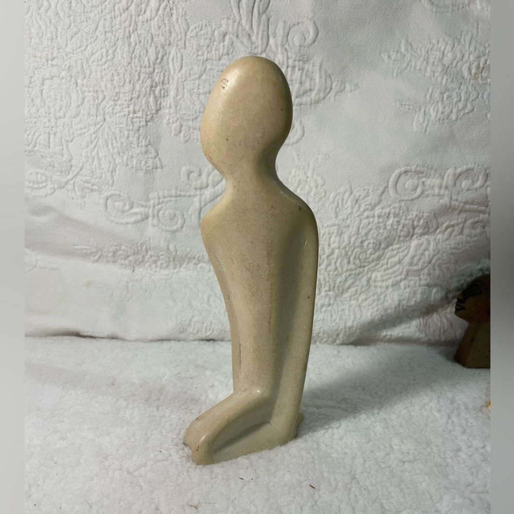Vintage Kneeling Man Abstract Soapstone Carved Sculpture